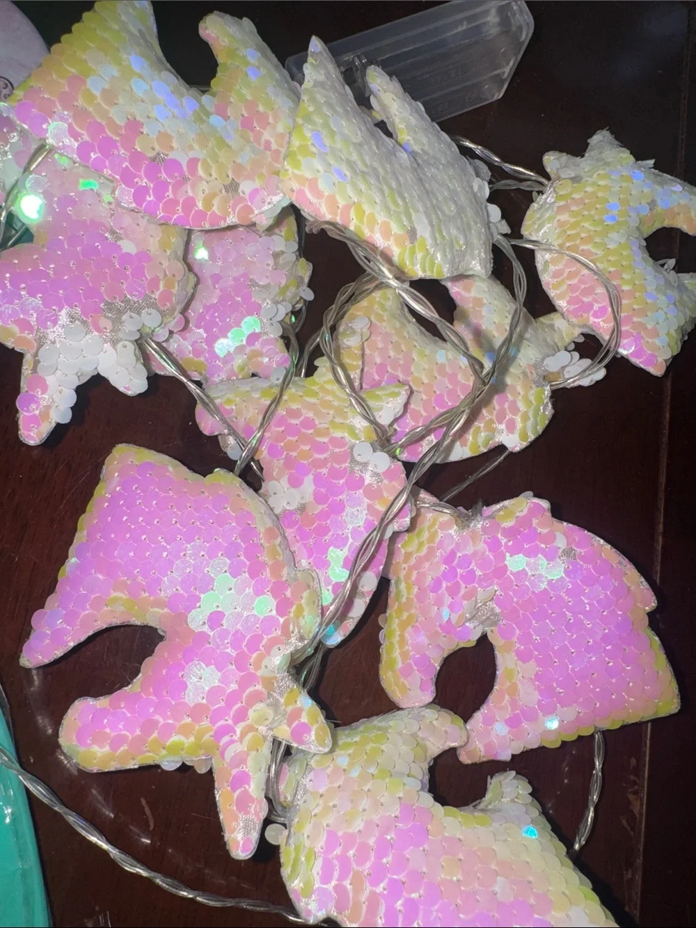 Brighton Pink heart box, Sequin unicorn String Lights and Aqua Pineapple Moldset
